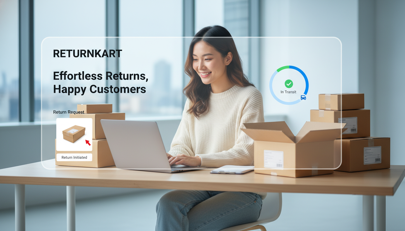 ReturnKart — woman managing product returns effortlessly on laptop